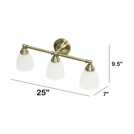 Lalia Home Three Light Metal, Translucent Glass Shade Vanity Wall Mounted Fixture, Antique Brass LHV-1005-AB